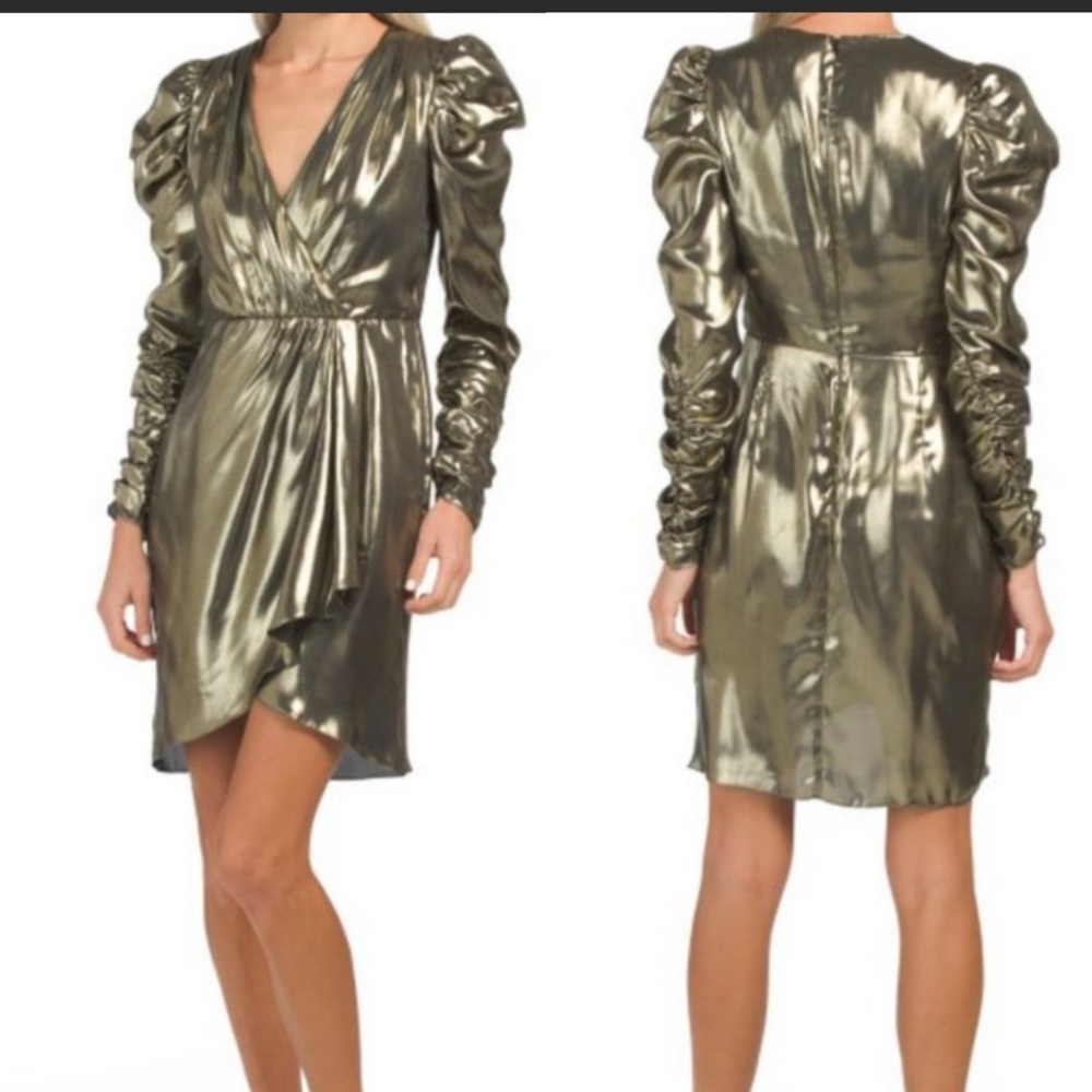 MONIQUE LHUILLIER Gold Metallic Mini Dress size 4